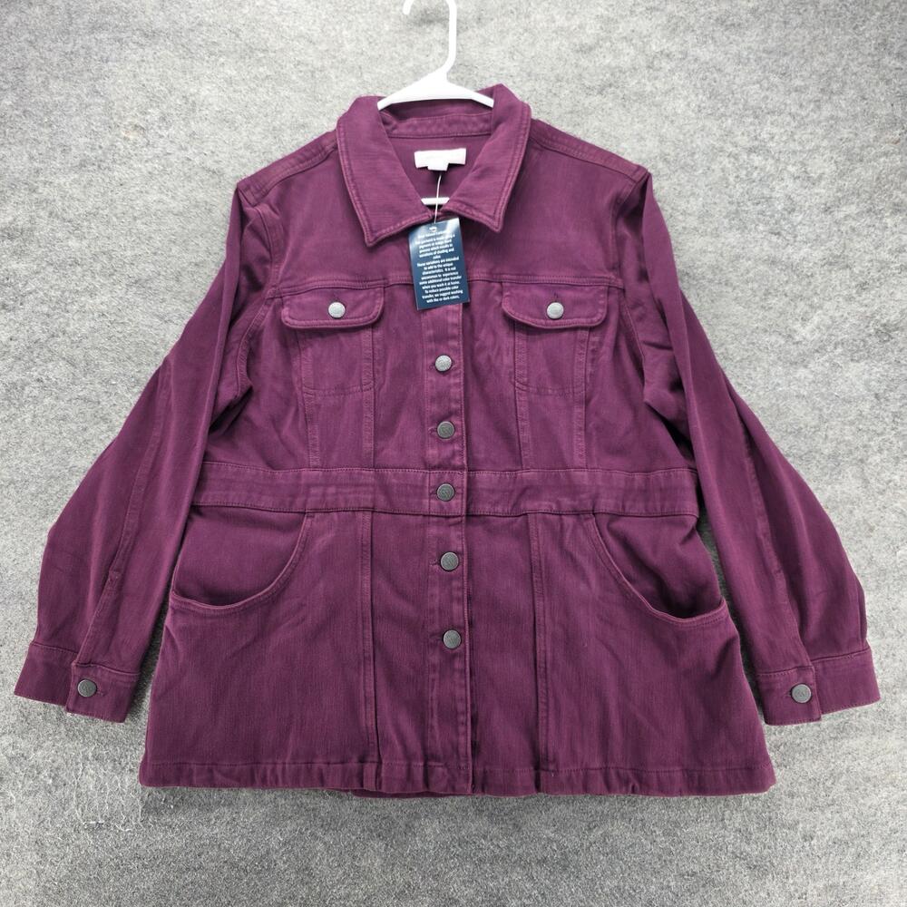 Coldwater Creek Jacket Womens PXL Purple Twill Snap Front Pockets Mid Length